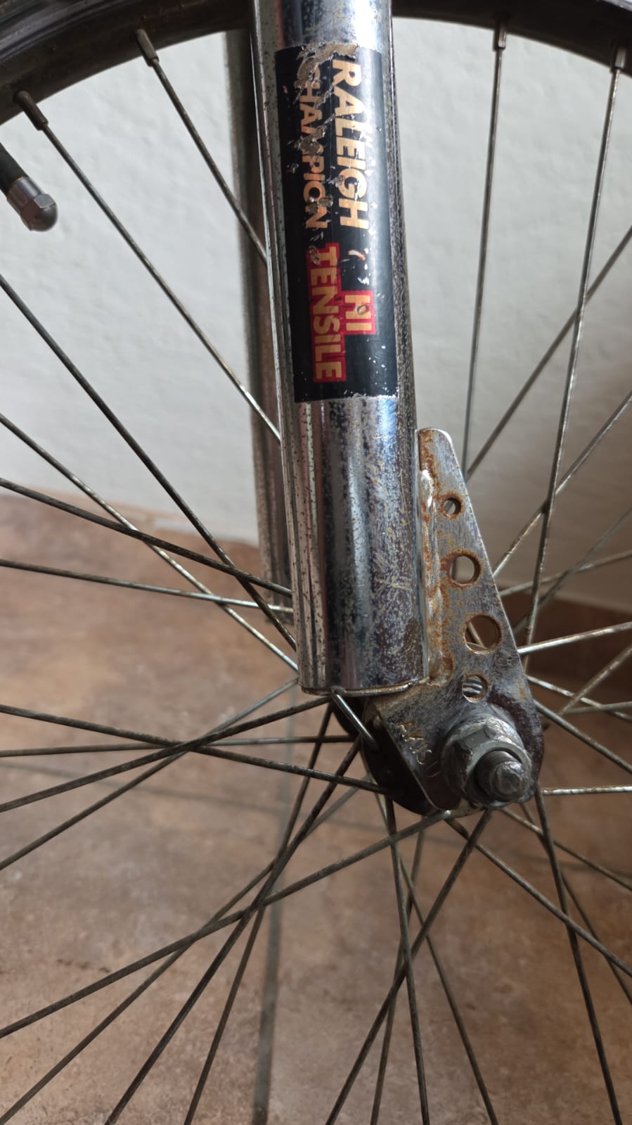 Worn Raleigh CrMo Track fork decal